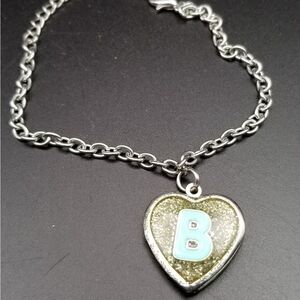 B initial heart locket bracelet customized jewelry gift. B531